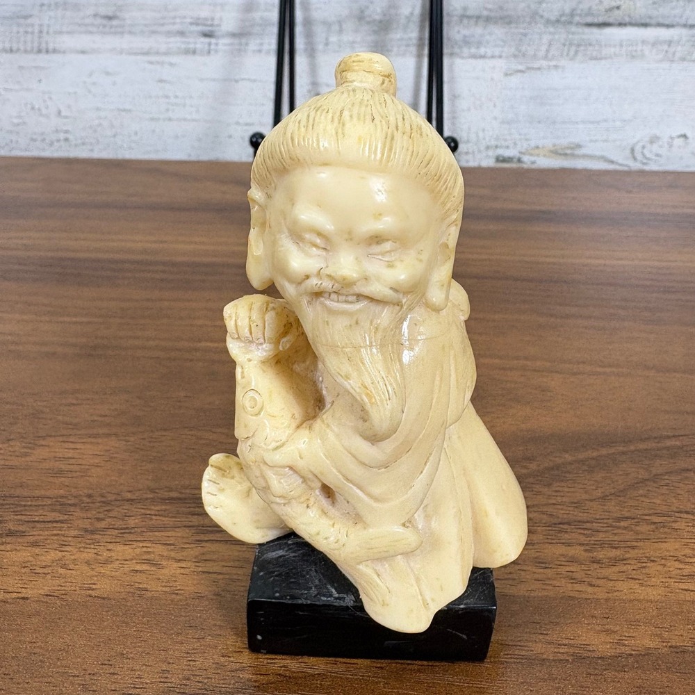 ChineseJade Miniature  Statue‎ Hand Carved Fisherman Immortal God 4" Jurojin?